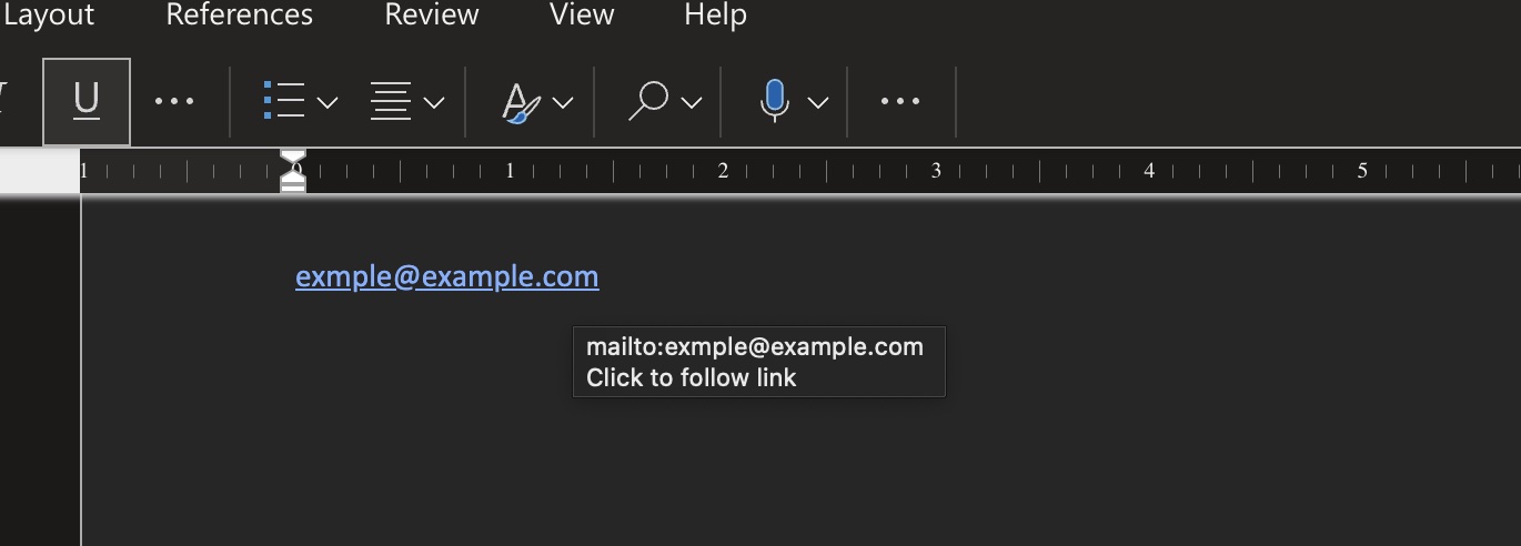 mailto link as shown on Microsoft 365 Word Document
